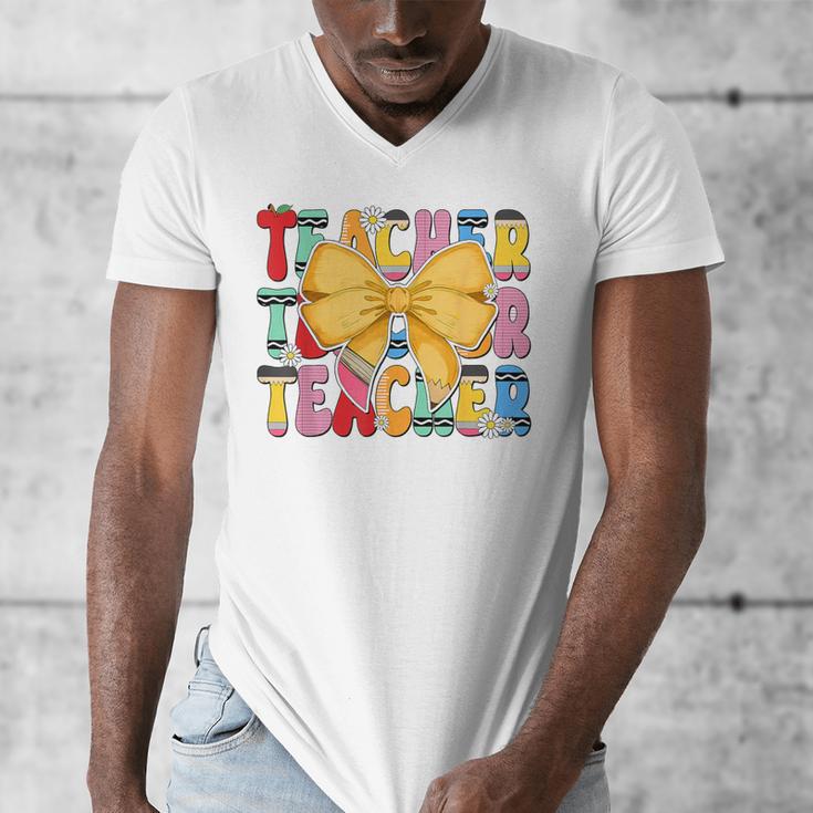 Teacher Pencil Coquette Bow Back To School Teacher Men's V-Neck T-Shirt, funny design Teacher Pencil Coquette Bow Back To School Teacher Men's V-Neck T-Shirt, funny design