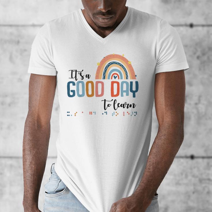 Teacher Of Visually Impaired Braille A Good Day To Learn Men's V-Neck T-Shirt, funny design Teacher Of Visually Impaired Braille A Good Day To Learn Men's V-Neck T-Shirt, funny design