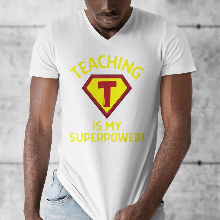 Teaching Is My Superpower Fun Elementary Teacher 1st Grade Men's V-Neck T-Shirt, funny design