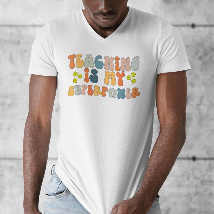 Teaching Is My Superpower Vintage Groovy University Teacher Men's V-Neck T-Shirt, Groovy Teacher Gifts, funny design