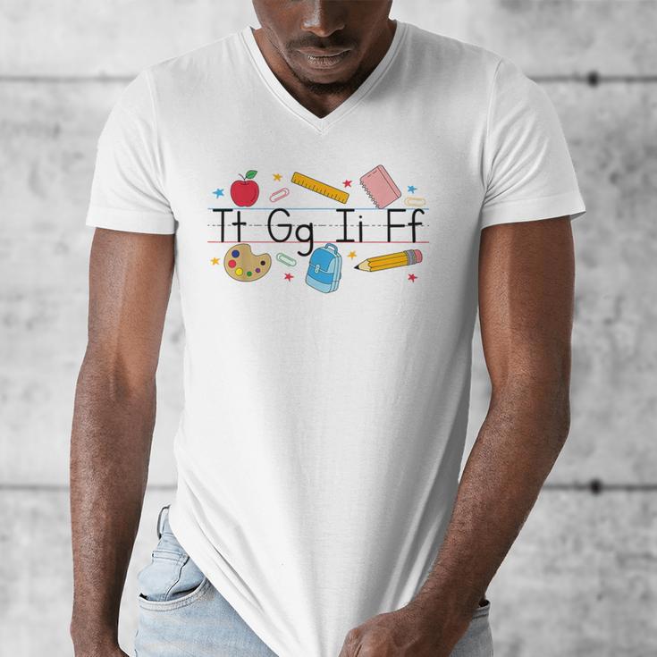 TGIF Teacher Alphabet Kindergarten Teacher Appreciation Men's V-Neck T-Shirt, funny design
