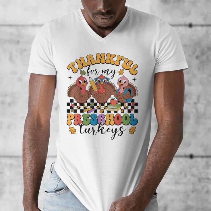 Thankful For My Preschool Turkeys Thanksgiving Teacher Fall Men's V-Neck T-Shirt, funny design Thankful For My Preschool Turkeys Thanksgiving Teacher Fall Men's V-Neck T-Shirt, funny design