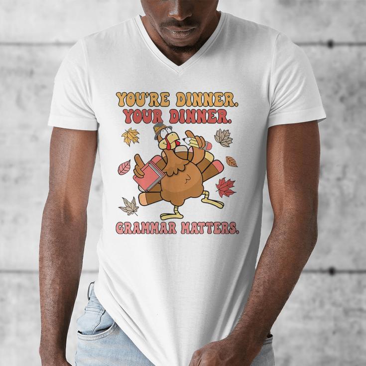 Thanksgiving Grammar Thankful English Teacher Fall Turkey Men's V-Neck T-Shirt, English Teacher Gifts, funny design