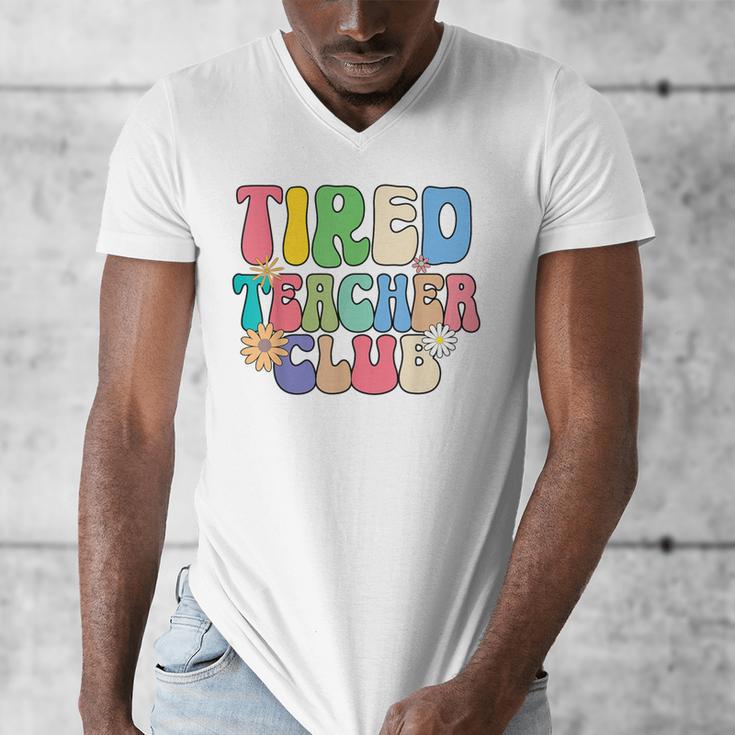 Tired Teachers Club Groovy Teachers Back To School Men's V-Neck T-Shirt, funny design Tired Teachers Club Groovy Teachers Back To School Men's V-Neck T-Shirt, funny design