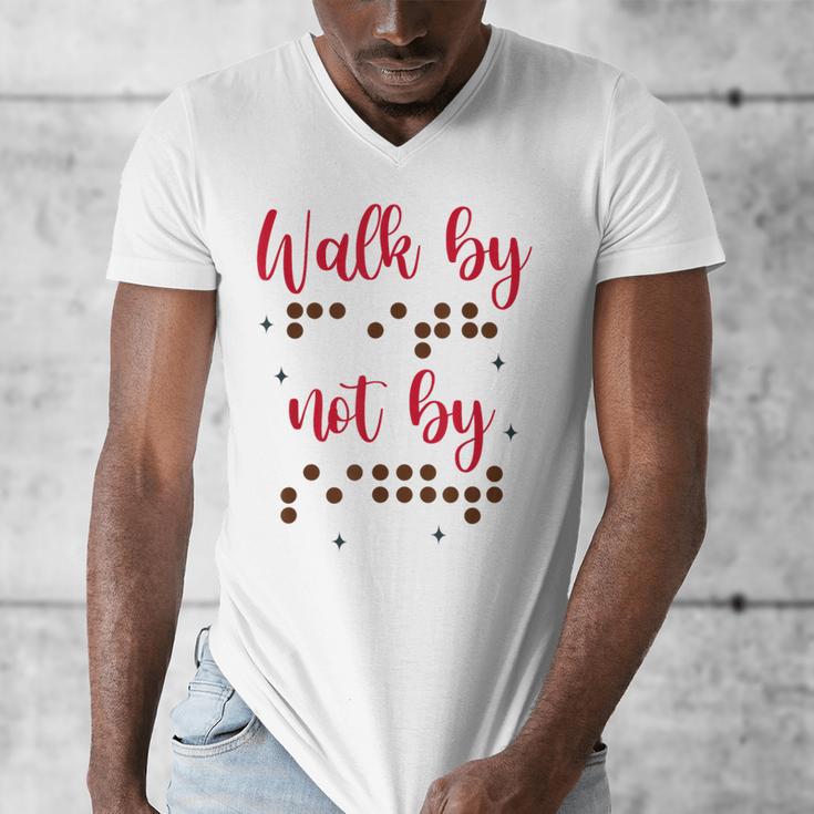 Visually Impaired Teacher Braille Bible Verse Walk By Faith Men's V-Neck T-Shirt, funny design