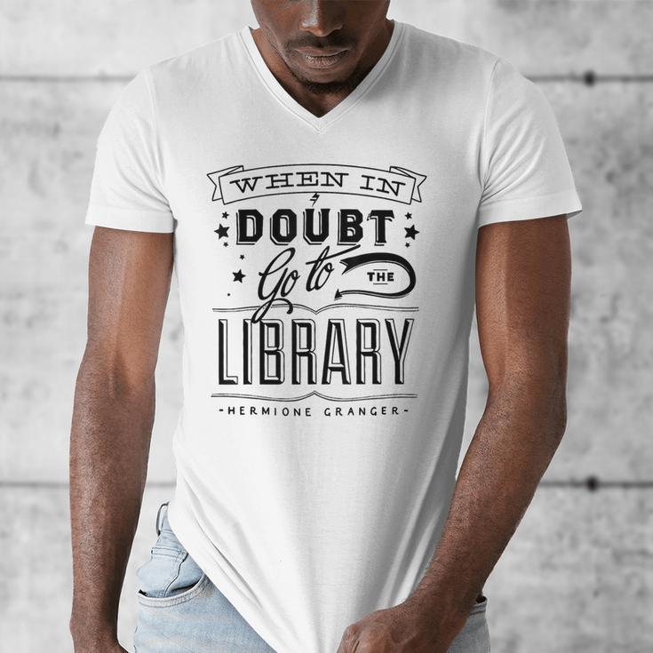 When In Doubt Go To The Library Teacher Vintage Book Lovers Men's V-Neck T-Shirt, funny design