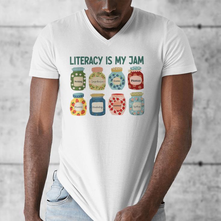 Women Literacy Is My Jam Literacy Teacher Reading Teacher Men's V-Neck T-Shirt, funny design Women Literacy Is My Jam Literacy Teacher Reading Teacher Men's V-Neck T-Shirt, funny design