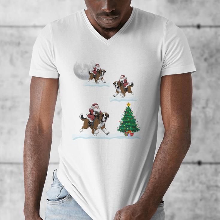 Xmas Lighting Tree Santa Riding Boston Terrier Christmas Men's V-Neck T-Shirt, Boston Terrier Christmas Gifts, Boston Terrier Riding Gifts, funny design