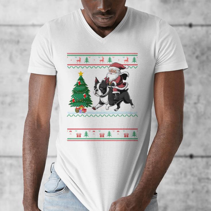 Xmas Tree Lighting Santa Riding Boston Terrier Christmas Men's V-Neck T-Shirt, Boston Terrier Christmas Gifts, Boston Terrier Riding Gifts, funny design