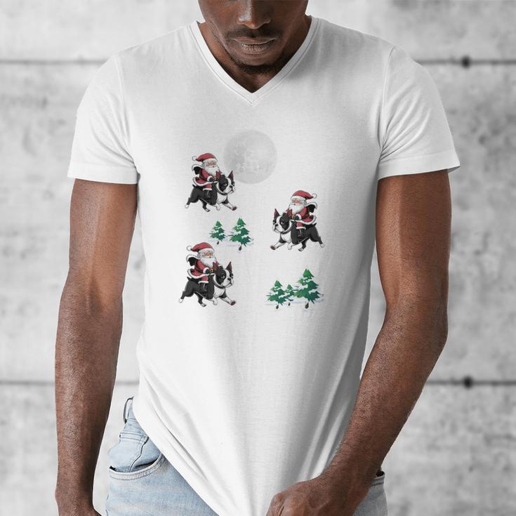 Xmas Tree Santa Riding Boston Terrier Christmas Men's V-Neck T-Shirt, Boston Terrier Christmas Gifts, Boston Terrier Riding Gifts, funny design