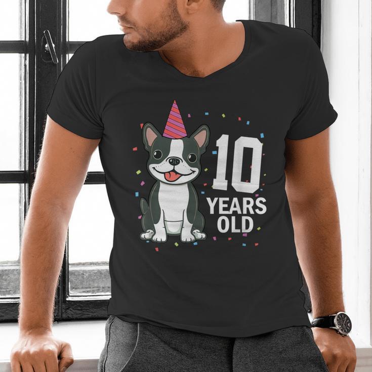 10 Years Old Birthday Boston Terrier Dog Lover 10th Party For Men Women Kids Men's V-Neck T-Shirt, gift for family, gift for coworker