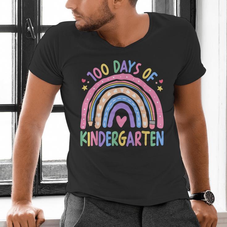 100th Day Of Kindergarten Teacher Kids 100 Days Smarter Men's V-Neck T-Shirt, gift for family, gift for coworker 100th Day Of Kindergarten Teacher Kids 100 Days Smarter Men's V-Neck T-Shirt, gift for family, gift for coworker