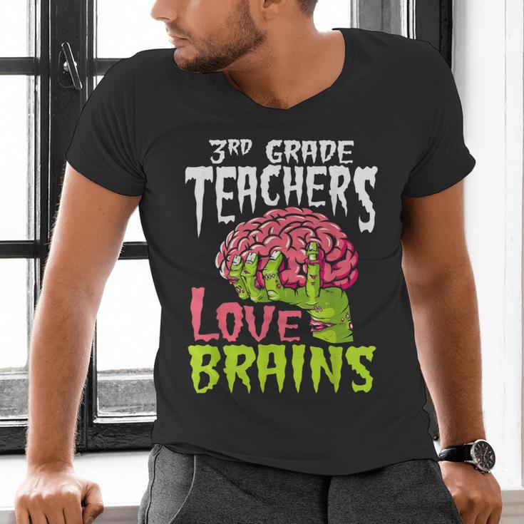 3rd Grade Teachers Love Brains Zombie Teacher Halloween Men's V-Neck T-Shirt, gift for family, gift for coworker