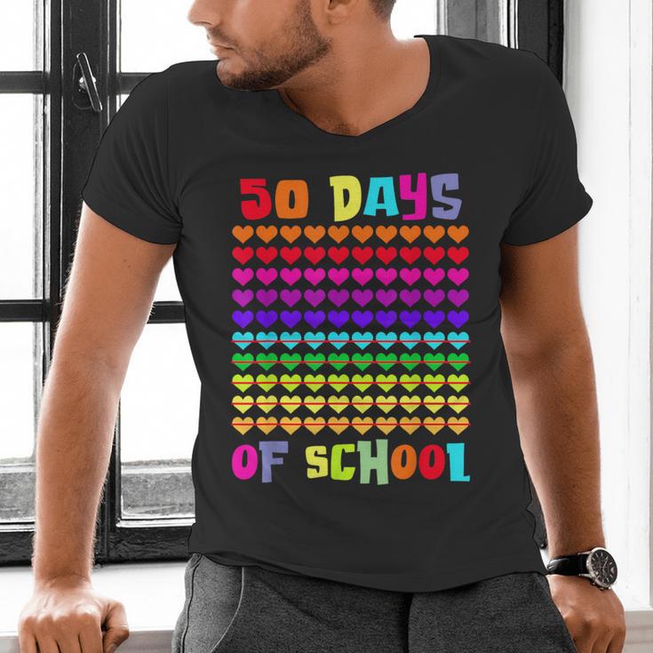 50 Days Of School Hearts Teacher Happy 50th Day Of School Men's V-Neck T-Shirt, gift for family, gift for coworker 50 Days Of School Hearts Teacher Happy 50th Day Of School Men's V-Neck T-Shirt, gift for family, gift for coworker