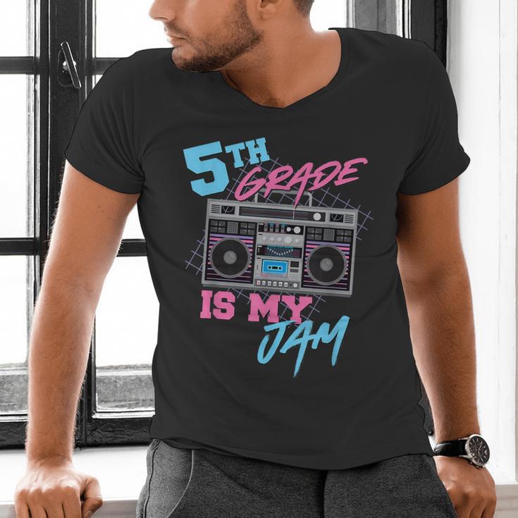 5th Grade Is My Jam Vintage 80s Boombox Teacher Student Men's V-Neck T-Shirt, gift for family, gift for coworker