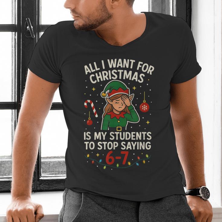 6-7 Students Saying 67 Xmas Six Seven Teacher Christmas Men's V-Neck T-Shirt, gift for family, gift for coworker