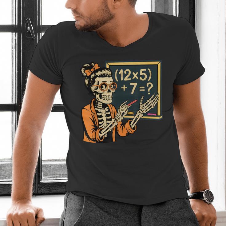 67 Teacher Halloween Skeleton Men's V-Neck T-Shirt, gift for family, gift for coworker