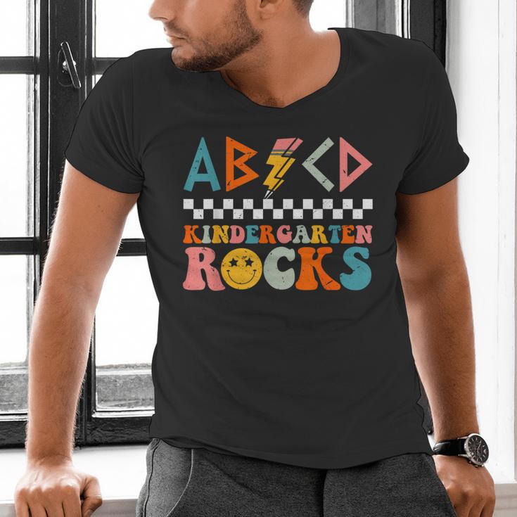 ABCD Kindergarten Rocks Back To School Teacher Kindergarten Men's V-Neck T-Shirt, gift for family, gift for coworker ABCD Kindergarten Rocks Back To School Teacher Kindergarten Men's V-Neck T-Shirt, gift for family, gift for coworker