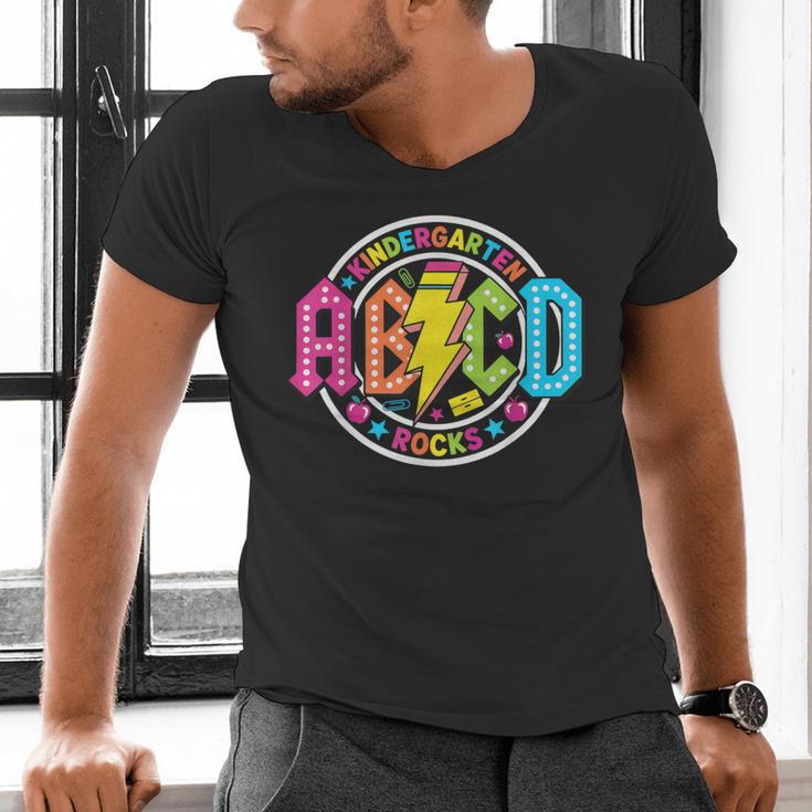 ABCD Kindergarten Rocks Back To School Teachers Students Men's V-Neck T-Shirt, gift for family, gift for coworker ABCD Kindergarten Rocks Back To School Teachers Students Men's V-Neck T-Shirt, gift for family, gift for coworker