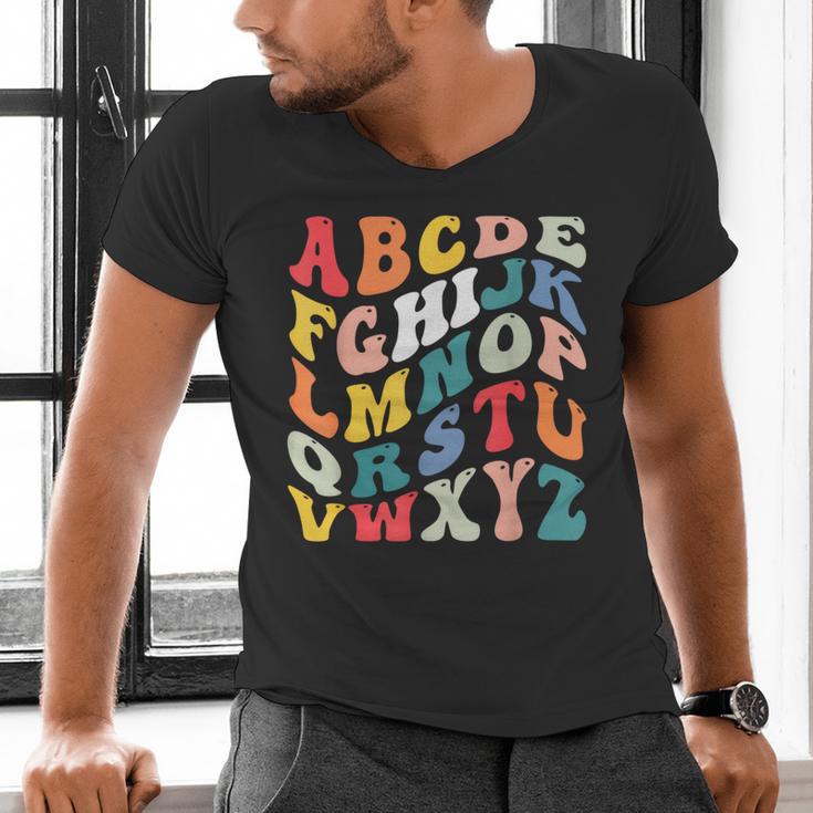 Alphabet Hi Back To School ABC Pre K Kindergarten Teacher Men's V-Neck T-Shirt, gift for family, gift for coworker