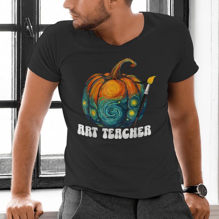 Art Teacher Pumpkin Halloween Night Men Women Men's V-Neck T-Shirt, gift for family, gift for coworker