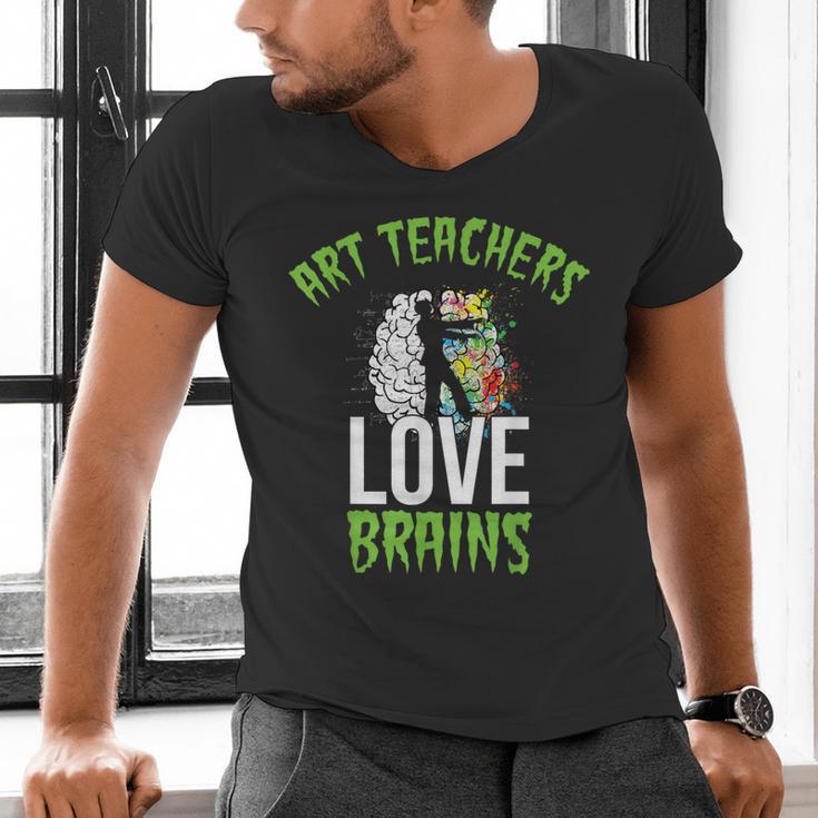Art Teachers Love Brains Shirt Halloween Zombie Teaching Tee Men Women Kids Men's V-Neck T-Shirt, gift for family, gift for coworker