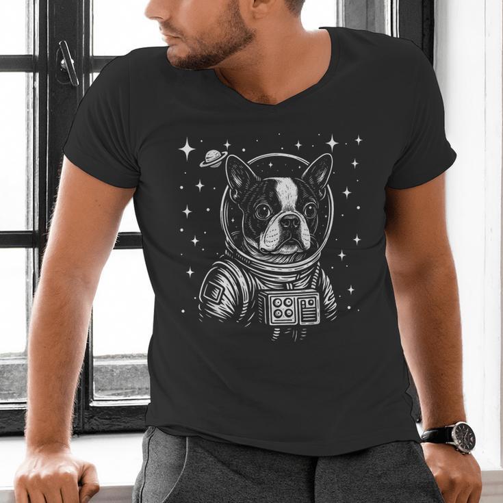 Astronaut Boston Terrier Space Galaxy Dog Lovers Men's V-Neck T-Shirt, gift for family, gift for coworker