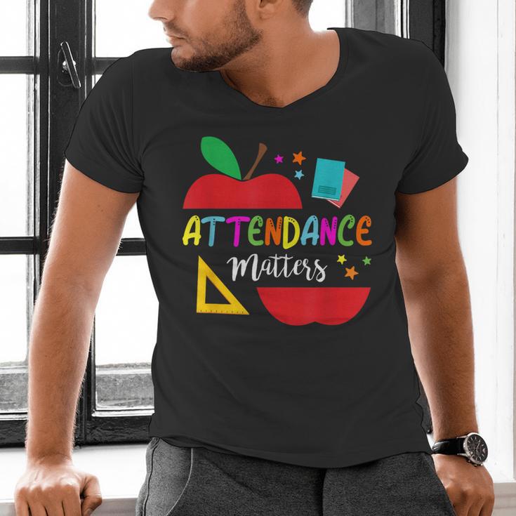 Attendance Matters Teacher Apple For Back To School Men's V-Neck T-Shirt, gift for family, gift for coworker