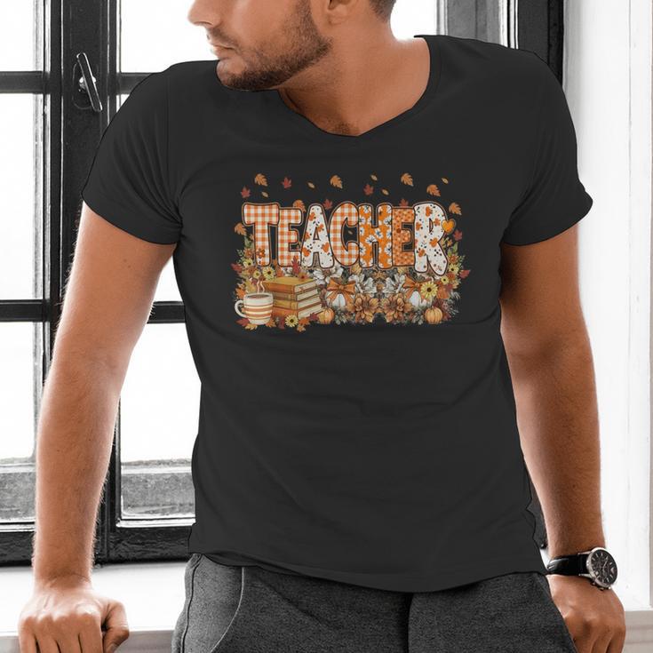 Autumn Pumpkin Thanksgiving Coffee Floral Teacher Fall Men's V-Neck T-Shirt, gift for family, gift for coworker Autumn Pumpkin Thanksgiving Coffee Floral Teacher Fall Men's V-Neck T-Shirt, gift for family, gift for coworker