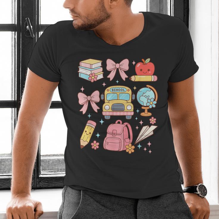 Back To School Coquette Teacher Women Girl Kindergarten PreK Men's V-Neck T-Shirt, gift for family, gift for coworker