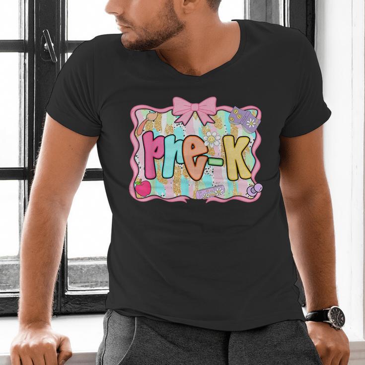 Back To School Pre-K Preppy Teacher Girl Men's V-Neck T-Shirt, gift for family, gift for coworker