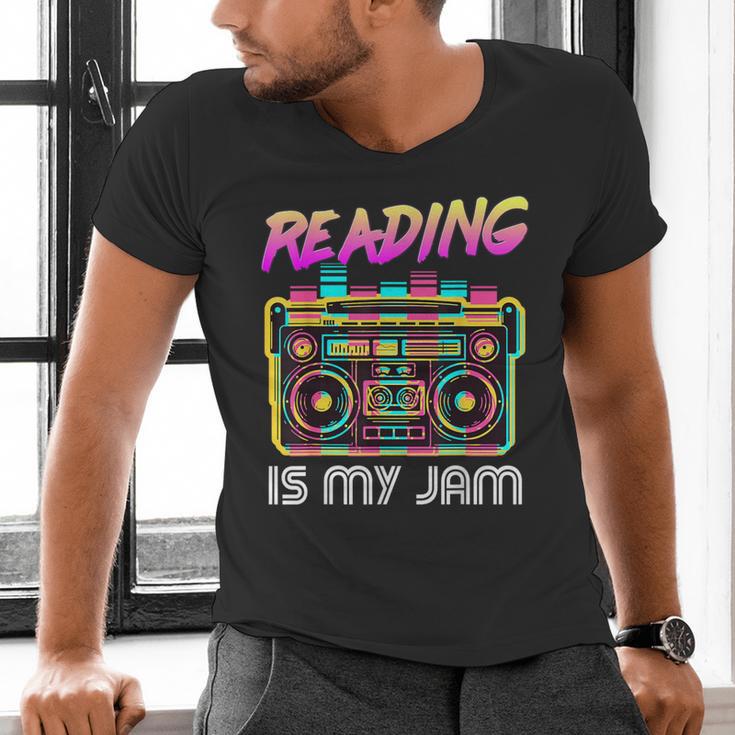 Back To School Retro Reading Is My Jam 80s Teacher Boombox Men's V-Neck T-Shirt, gift for family, gift for coworker