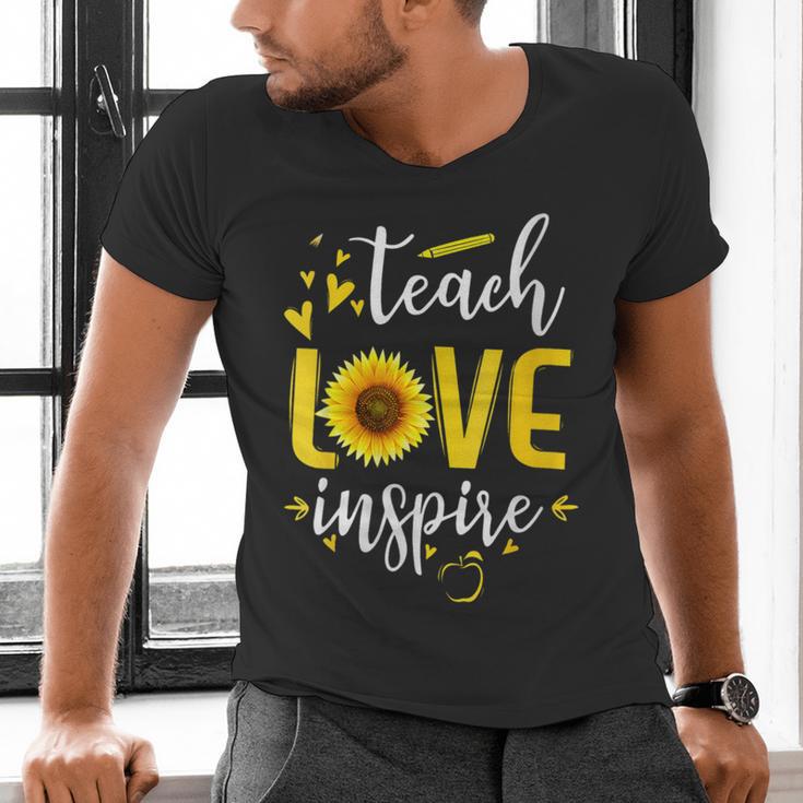 Back To School Teach Love And Inspire Teacher Sunflower Men's V-Neck T-Shirt, gift for family, gift for coworker Back To School Teach Love And Inspire Teacher Sunflower Men's V-Neck T-Shirt, gift for family, gift for coworker