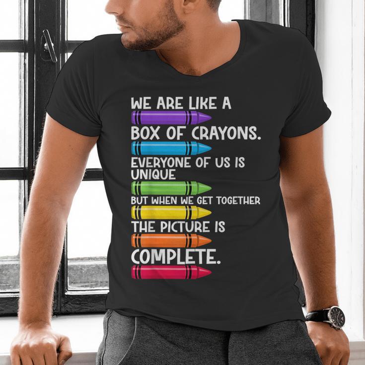 Back To School Teacher We Are Like A Box Of Crayons Men's V-Neck T-Shirt, gift for family, gift for coworker Back To School Teacher We Are Like A Box Of Crayons Men's V-Neck T-Shirt, gift for family, gift for coworker