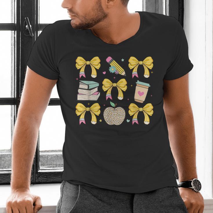 Back To School Yellow Bows Book Coffee Leopard Apple Teacher Men's V-Neck T-Shirt, gift for family, gift for coworker Back To School Yellow Bows Book Coffee Leopard Apple Teacher Men's V-Neck T-Shirt, gift for family, gift for coworker