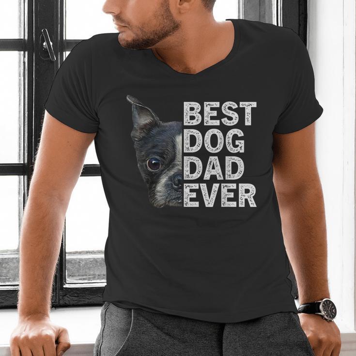 Best Dog Dad Ever Boston Terrier Dog Lover For Dad Men Women Girls Kids Men's V-Neck T-Shirt, Boston Terrier Dad Shirts, gift for family, gift for coworker