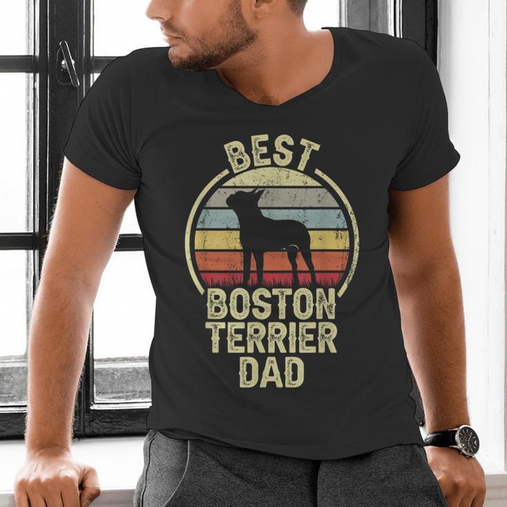 Best Dog Father Dad Vintage Boston Terrier For Men Women Men's V-Neck T-Shirt, Boston Terrier Dad Shirts, gift for family, gift for coworker