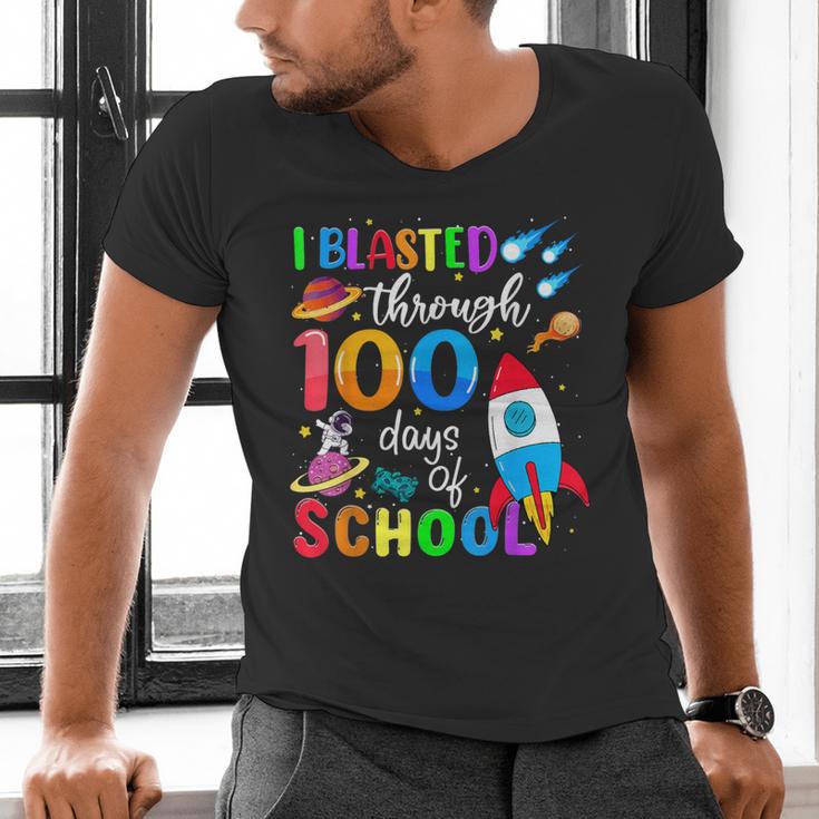 I Blasted Through 100 Days Of School 100th Day Teacher Kids Men's V-Neck T-Shirt, gift for family, gift for coworker