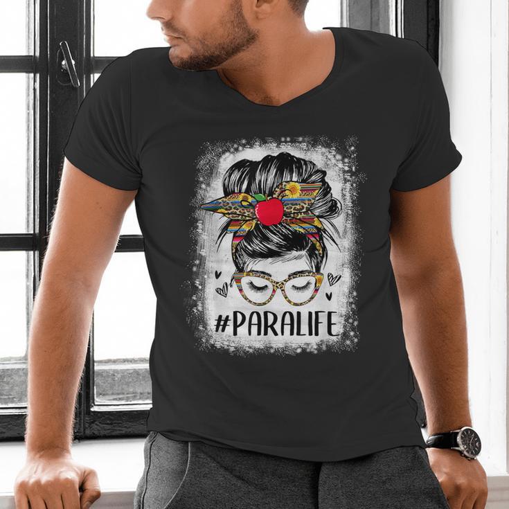 Bleached Teacher Para Life Paraprofessional Cute Messy Bun For Men Women Girls Kids Men's V-Neck T-Shirt, gift for family, gift for coworker Bleached Teacher Para Life Paraprofessional Cute Messy Bun For Men Women Girls Kids Men's V-Neck T-Shirt, gift for family, gift for coworker