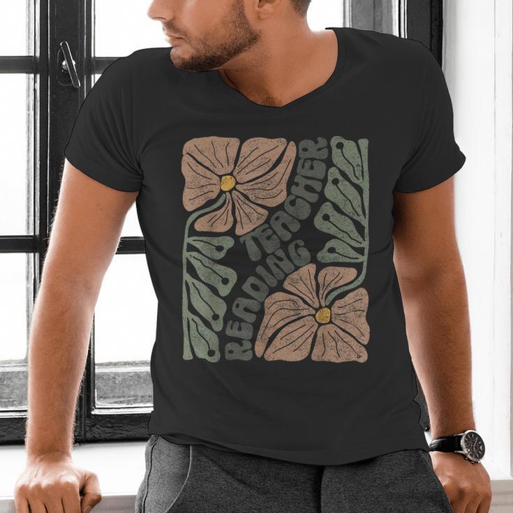 Boho Floral Reading Teacher Retro Reading Specialist Wildfl Men's V-Neck T-Shirt, gift for family, gift for coworker Boho Floral Reading Teacher Retro Reading Specialist Wildfl Men's V-Neck T-Shirt, gift for family, gift for coworker