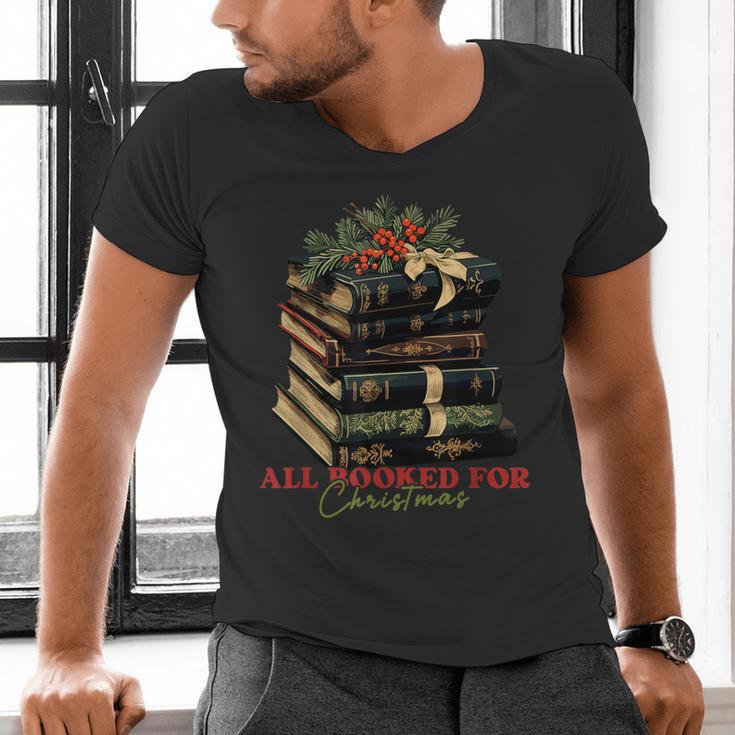 All Booked For Christmas Christmas Book Tree For Teacher For Men Women Kids Men's V-Neck T-Shirt, gift for family, gift for coworker All Booked For Christmas Christmas Book Tree For Teacher For Men Women Kids Men's V-Neck T-Shirt, gift for family, gift for coworker