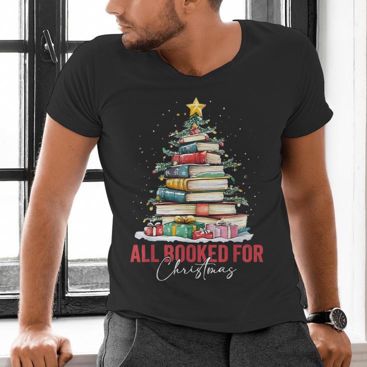 All Booked For Christmas Xmas Tree Teacher Holiday Pajamas Men's V-Neck T-Shirt, gift for family, gift for coworker