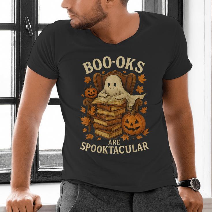 Books Are Spooktacular Ghost Book Reading Halloween Teachers Men's V-Neck T-Shirt, gift for family, gift for coworker