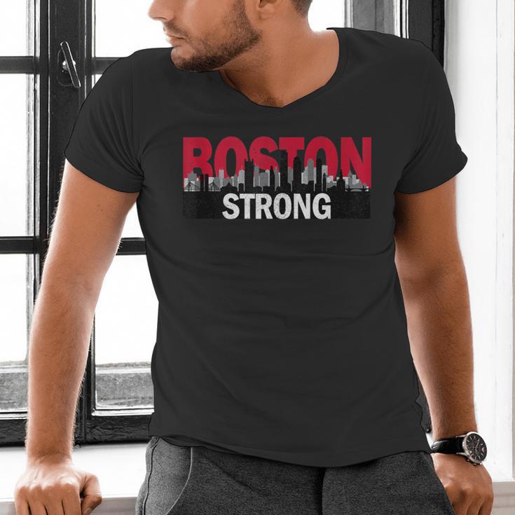 Boston Strong Logo Vintage Boston City Skyline Men's V-Neck T-Shirt, gift for family, gift for coworker