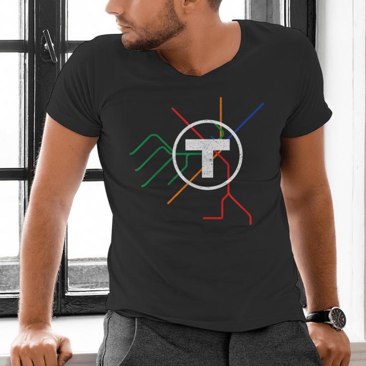 Boston T Subway Map Vintage MBTA Men's V-Neck T-Shirt, gift for family, gift for coworker