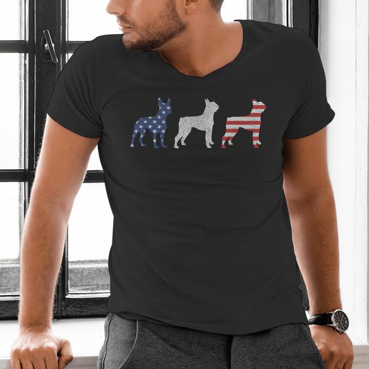 Boston Terrier 4th Of July Dog Patriotic USA Flag Man Woman Men's V-Neck T-Shirt, Patriotic Boston Terrier Shirts, Boston Terrier 4th Of July Shirts, gift for family, gift for coworker