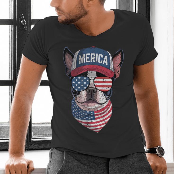 Boston Terrier 4th Of July US Merica Bostie Dog Patriotic For Men Women Kids Men's V-Neck T-Shirt, Patriotic Boston Terrier Shirts, Boston Terrier 4th Of July Shirts, gift for family, gift for coworker