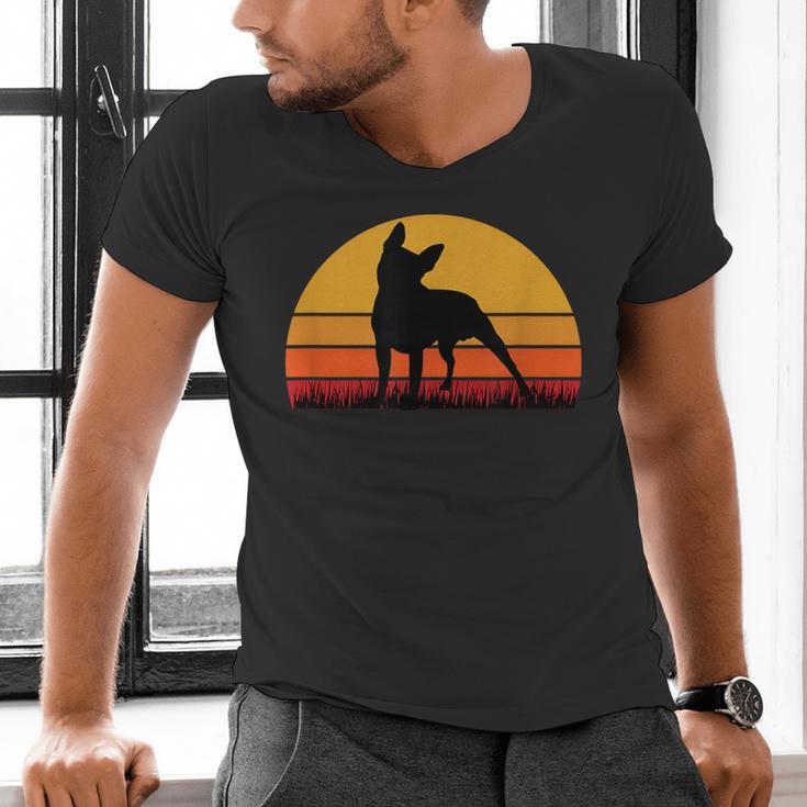 Boston Terrier Bostie Sunset Retro Dog Pet Mom Dad Men's V-Neck T-Shirt, Boston Terrier Dad Shirts, Boston Terrier Mom Shirts, gift for family, gift for coworker