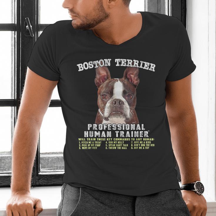 Boston Terrier Brindle Dog Professional Human Trainer Men's V-Neck T-Shirt, gift for family, gift for coworker