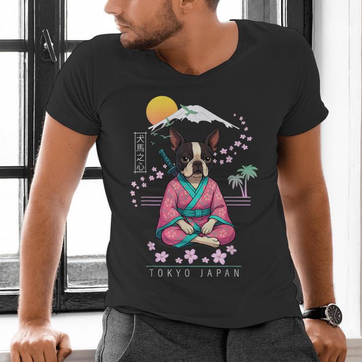 Boston Terrier Boston Bull Terrier Men's V-Neck T-Shirt, gift for family, gift for coworker